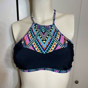 Jessica Simpson Venice Beach High Neck Hipster Bikini Top Small